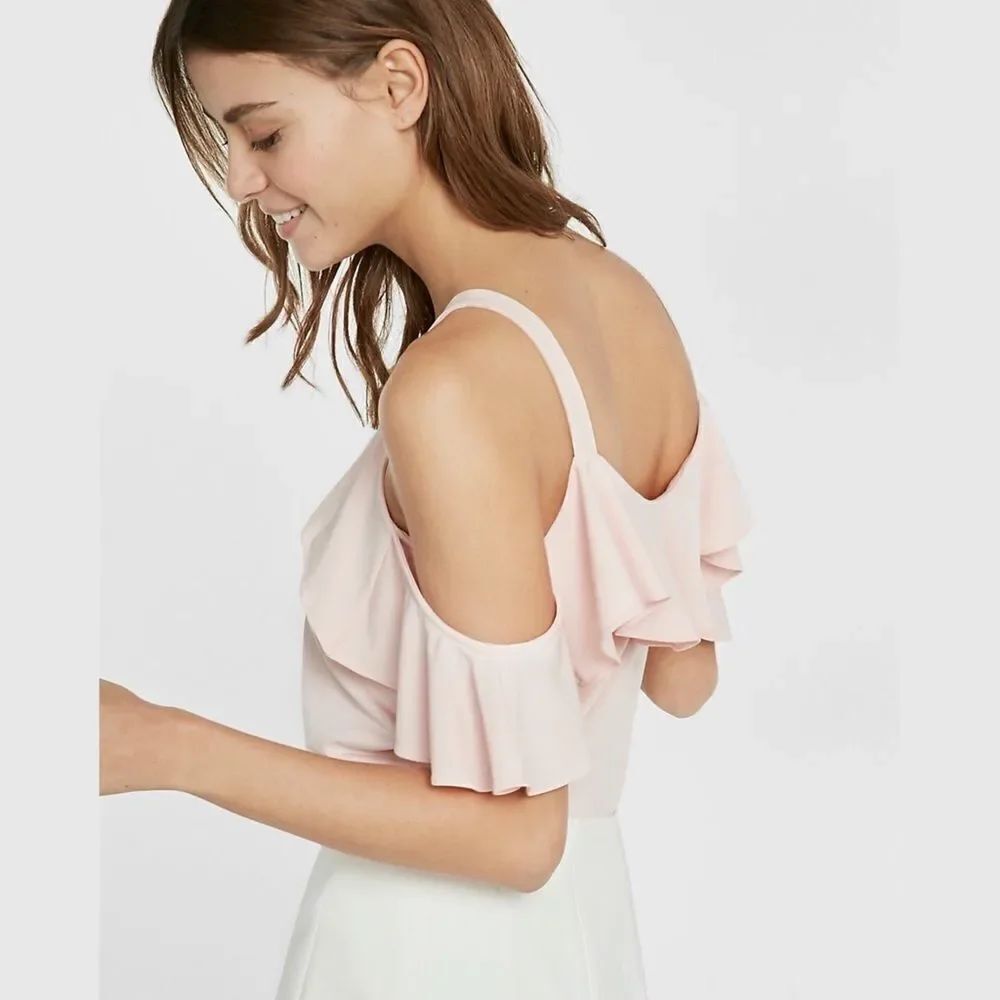 ✨ HP✨Ruffle Overlay Cold Shoulder Blouse✨ - Picture 2 of 3